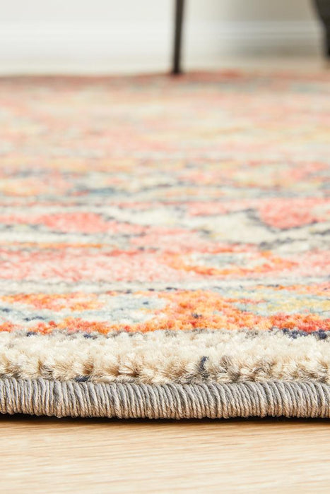 Limonlu Crimson Round Distressed Oriental Motif Vintage Rug, Rugs, Ozark Home 
