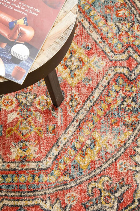 Limonlu Crimson Round Distressed Oriental Motif Vintage Rug, Rugs, Ozark Home 