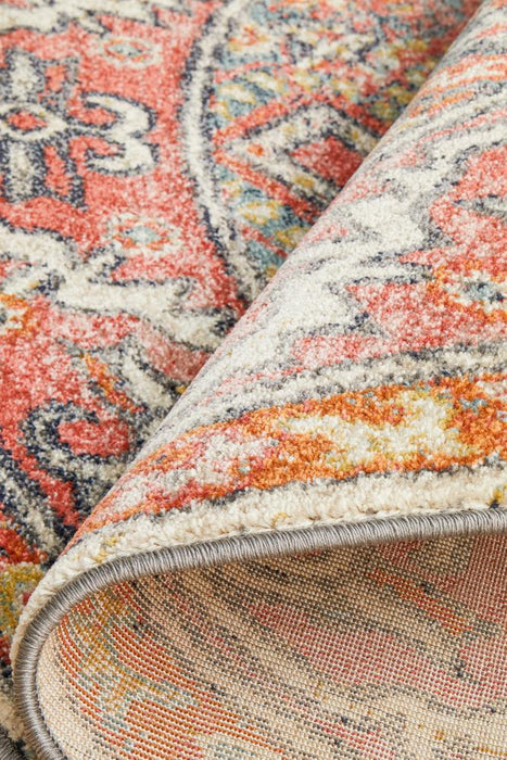 Limonlu Crimson Round Distressed Oriental Motif Vintage Rug, Rugs, Ozark Home 