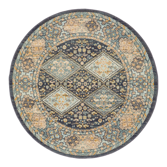 Limonlu Navy Round Distressed Diamond Motif Vintage Rug, Rugs, Ozark Home 