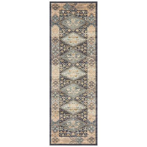 Limonlu Navy Distressed Diamond Motif Vintage Runner Rug, Rugs, Ozark Home 