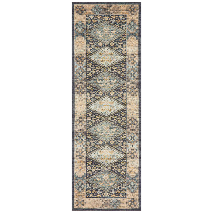 Limonlu Navy Distressed Diamond Motif Vintage Runner Rug, Rugs, Ozark Home 