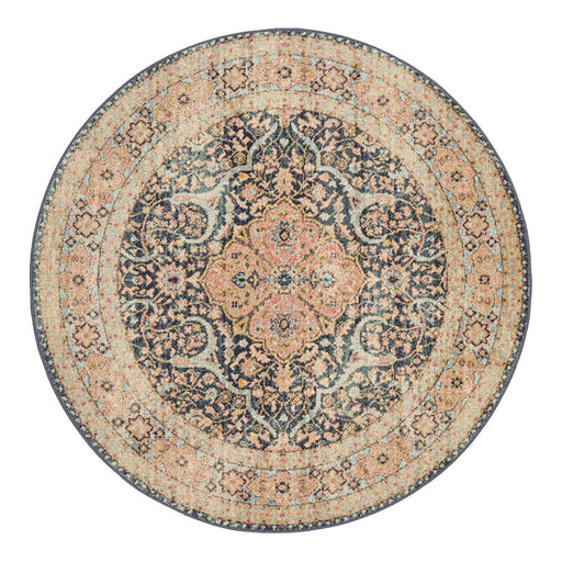 Limonlu Midnight Round Distressed Oriental Motif Vintage Rug, Rugs, Ozark Home 