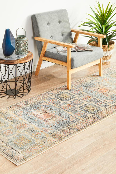 Limonlu Sky Blue Distressed Geometric Aztec Vintage Runner Rug, Rugs, Ozark Home 