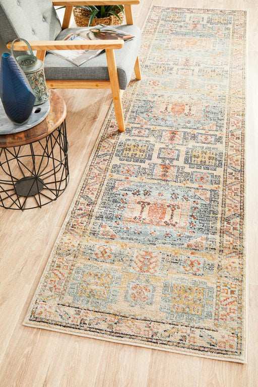 Limonlu Sky Blue Distressed Geometric Aztec Vintage Runner Rug, Rugs, Ozark Home 