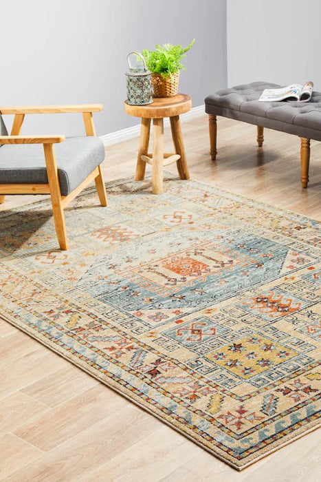 Limonlu Sky Blue Distressed Geometric Aztec Vintage Rug, Rugs, Ozark Home 