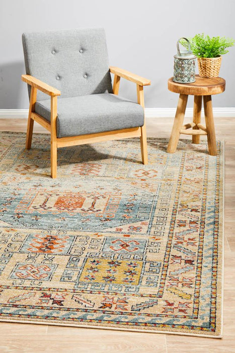 Limonlu Sky Blue Distressed Geometric Aztec Vintage Rug, Rugs, Ozark Home 