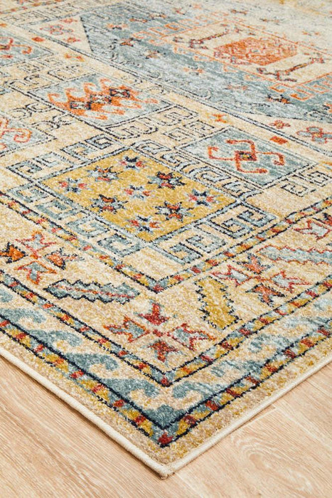 Limonlu Sky Blue Distressed Geometric Aztec Vintage Rug, Rugs, Ozark Home 