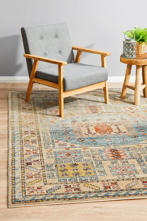 Limonlu Sky Blue Distressed Geometric Aztec Vintage Rug, Rugs, Ozark Home 