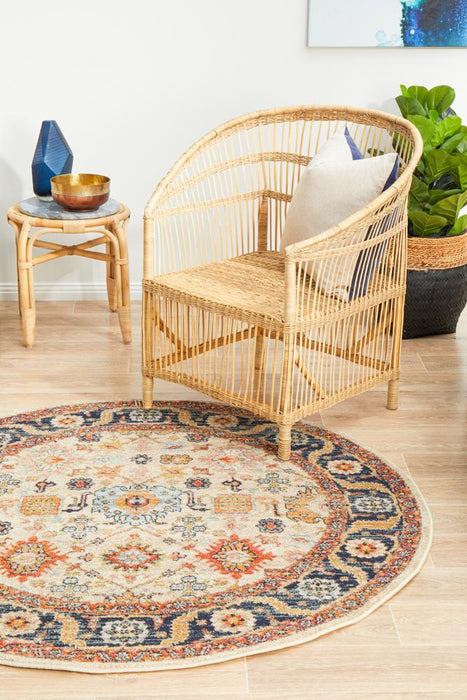 Limonlu Dune Round Distressed Ornamental Floral Motif Vintage Rug, Rugs, Ozark Home 