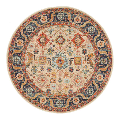 Limonlu Dune Round Distressed Ornamental Floral Motif Vintage Rug, Rugs, Ozark Home 