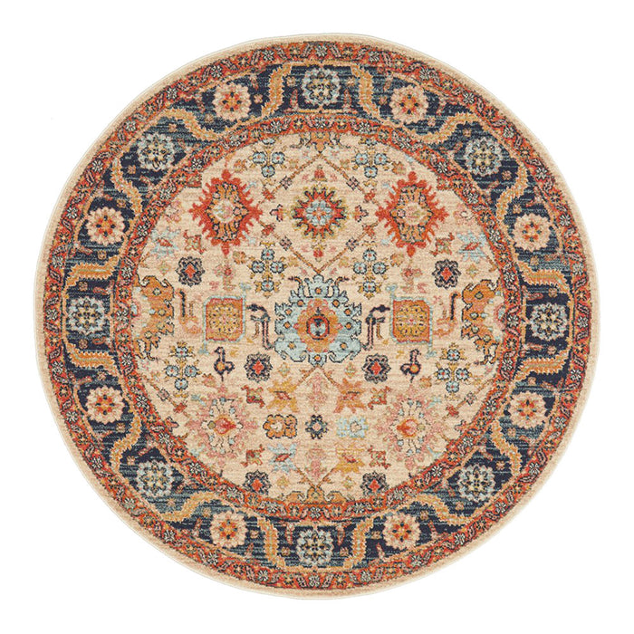 Limonlu Dune Round Distressed Ornamental Floral Motif Vintage Rug, Rugs, Ozark Home 