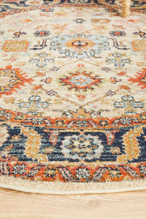 Limonlu Dune Round Distressed Ornamental Floral Motif Vintage Rug, Rugs, Ozark Home 