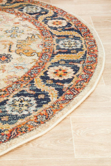 Limonlu Dune Round Distressed Ornamental Floral Motif Vintage Rug, Rugs, Ozark Home 