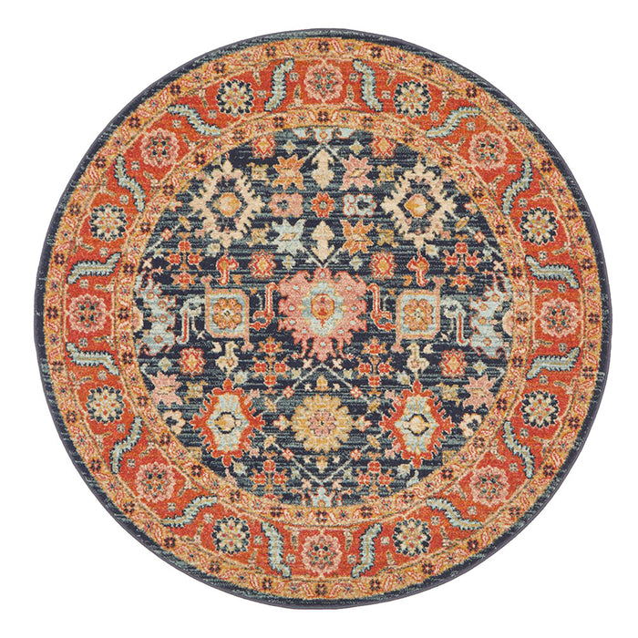 Limonlu Navy Round Distressed Ornamental Floral Motif Vintage Rug, Rugs, Ozark Home 