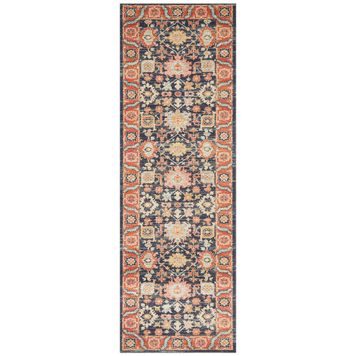 Limonlu Navy Distressed Ornamental Floral Motif Vintage Runner Rug, Rugs, Ozark Home 