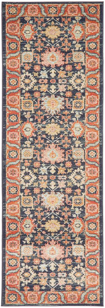 Limonlu Navy Distressed Ornamental Floral Motif Vintage Rug, Rugs, Ozark Home 