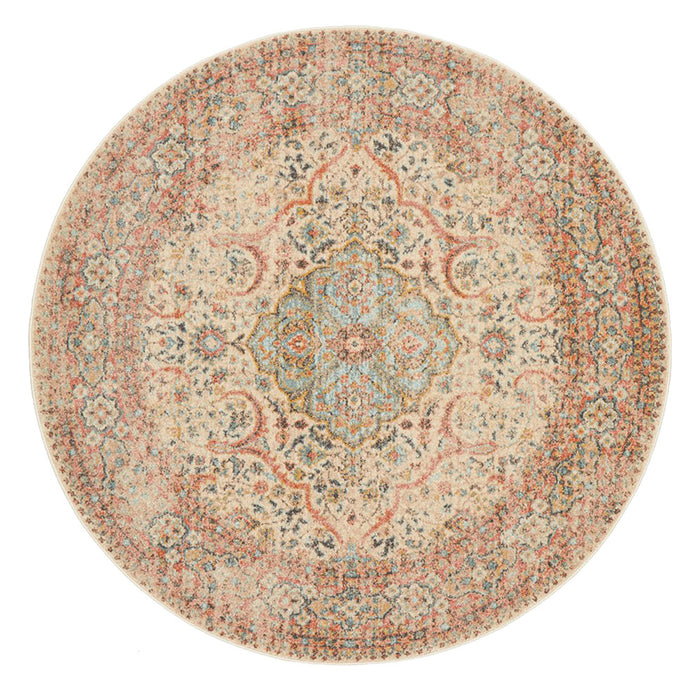 Limonlu Papyrus Round Distressed Ornamental Floral Motif Vintage Rug, Rugs, Ozark Home 