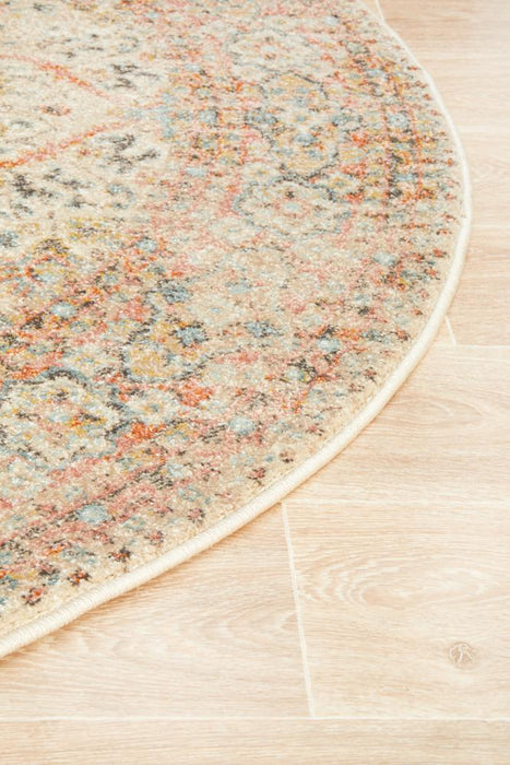 Limonlu Papyrus Round Distressed Ornamental Floral Motif Vintage Rug, Rugs, Ozark Home 