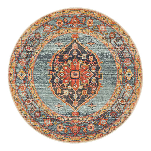 Limonlu Rust Round Distressed Geometric Ornamental Floral Vintage Rug, Rugs, Ozark Home 