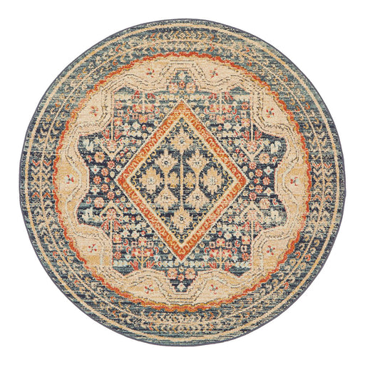 Limonlu Navy Round Distressed Geometric Ornamental Diamond Vintage Rug, Rugs, Ozark Home 