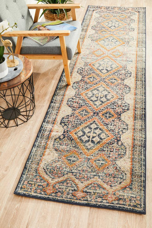 Limonlu Navy Distressed Geometric Ornamental Diamond Vintage Runner Rug, Rugs, Ozark Home 