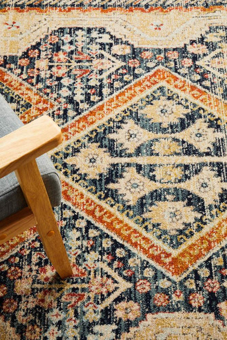 Limonlu Navy Distressed Geometric Ornamental Diamond Vintage Rug, Rugs, Ozark Home 