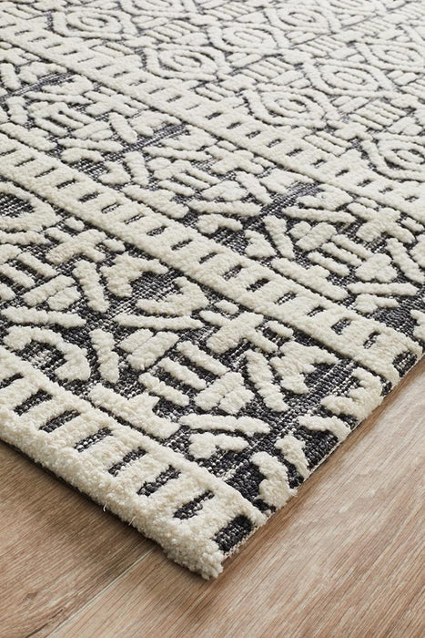 Lakheri Ivory & Black Geometric Abstract Contemporary Rug, Rugs, Ozark Home 