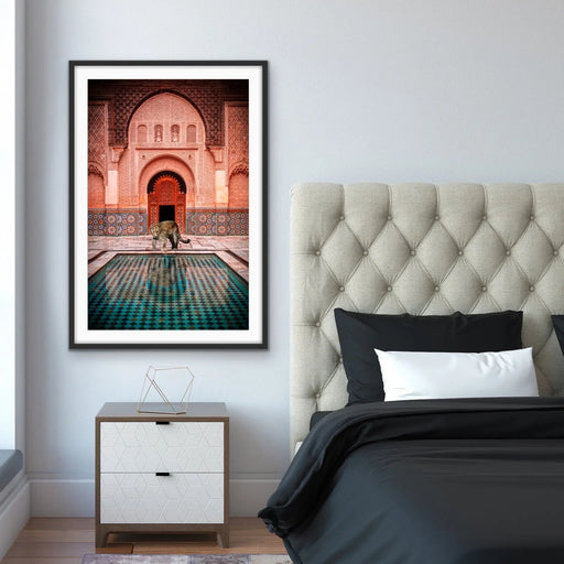 Leopard Loose In Marrakesh - Print of Leopard Next To Moroccan Style Pool, Wall Art, Ozark Home 