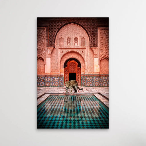 Leopard Loose In Marrakesh - Print of Leopard Next To Moroccan Style Pool, Wall Art, Ozark Home 