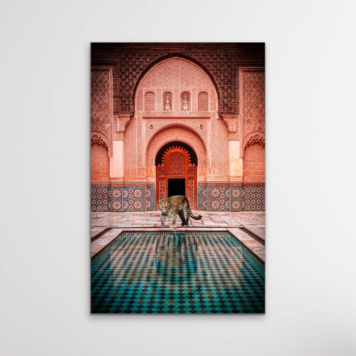 Leopard Loose In Marrakesh - Print of Leopard Next To Moroccan Style Pool, Wall Art, Ozark Home 