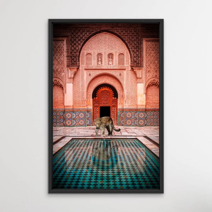 Leopard Loose In Marrakesh - Print of Leopard Next To Moroccan Style Pool, Wall Art, Ozark Home 