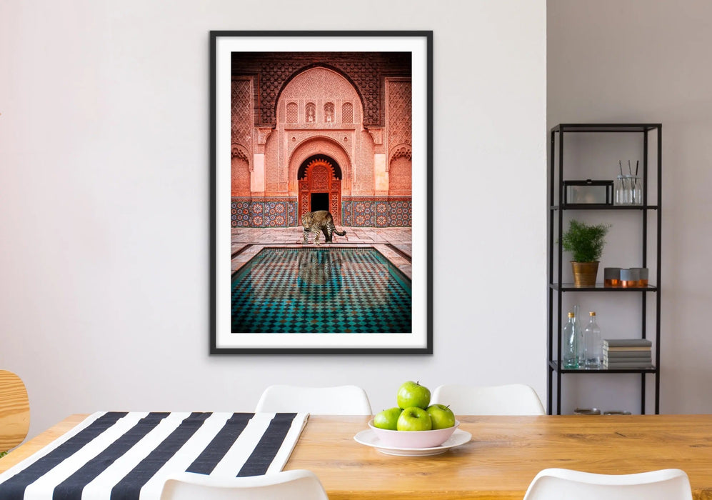 Leopard Loose In Marrakesh - Print of Leopard Next To Moroccan Style Pool, Wall Art, Ozark Home 