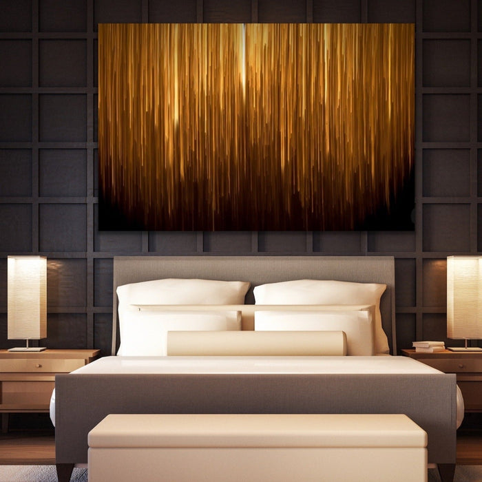 Light Strike - Abstract Gold Black Art Print Stretched Canvas Wall Art