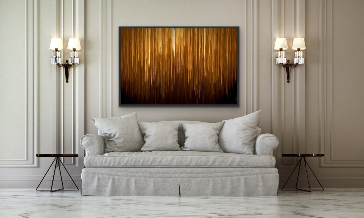 Light Strike - Abstract Gold Black Art Print Stretched Canvas Wall Art