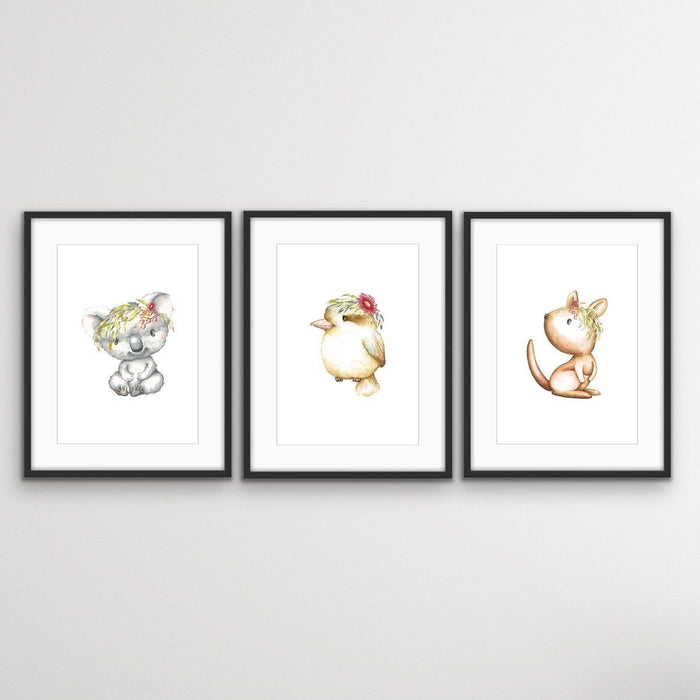 Little Aussies - Three Piece Australian Animal Print Set for Kids, Wall Art, Ozark Home 