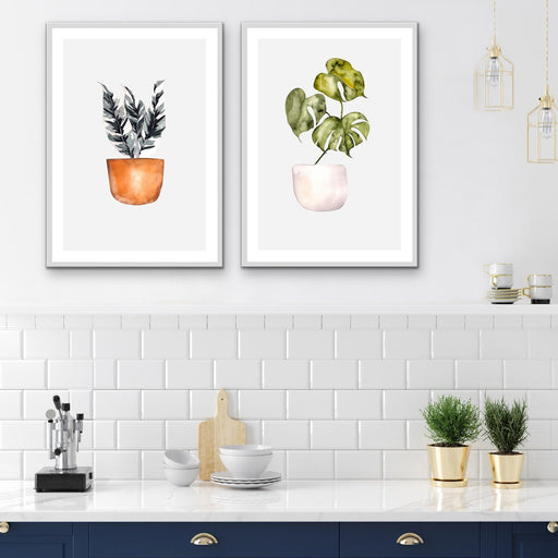 Little Pot Plants - Two Piece Set of Potted Plant Watercolour Illustrations, Wall Art, Ozark Home 