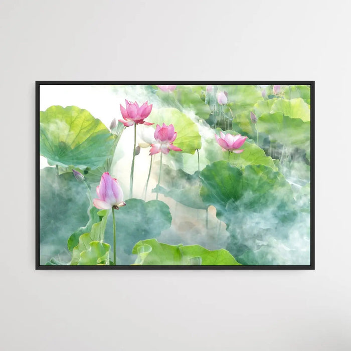 Lotus Summer - Pink Flower with Leaves Wall Art