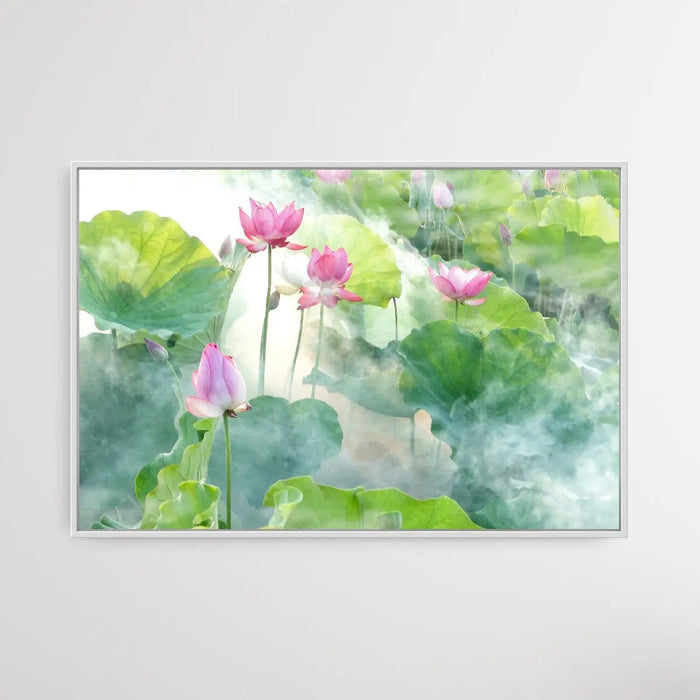 Lotus Summer - Pink Flower with Leaves Wall Art