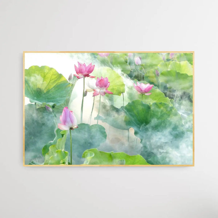 Lotus Summer - Pink Flower with Leaves Wall Art