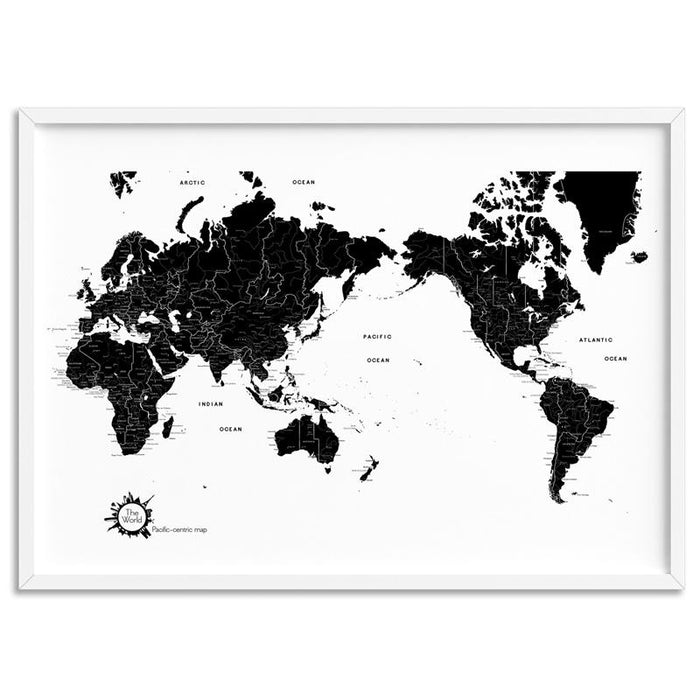 World Map Black & White - Art Print - Ozark Home