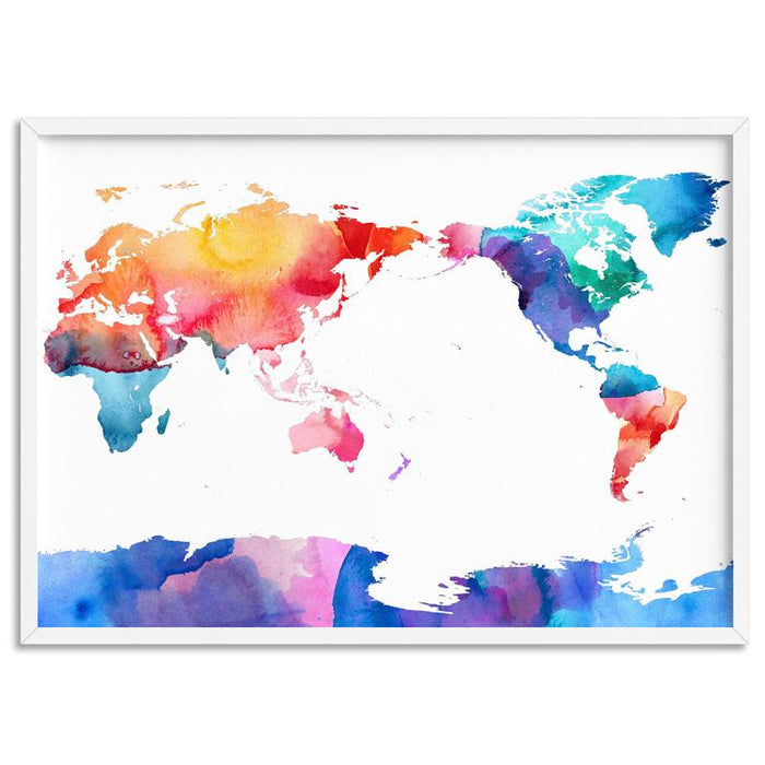 World Map Rainbow Watercolour - Art Print - Ozark Home