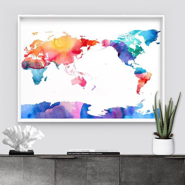 World Map Rainbow Watercolour - Art Print - Ozark Home