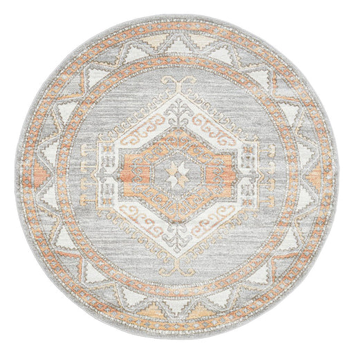 Malatya Grey Round Stonewashed Aztec Medallion Contemporary Rug, Rugs, Ozark Home 