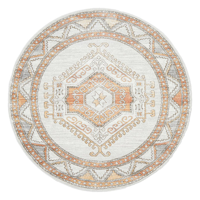 Malatya Natural Round Stonewashed Aztec Medallion Contemporary Rug, Rugs, Ozark Home 