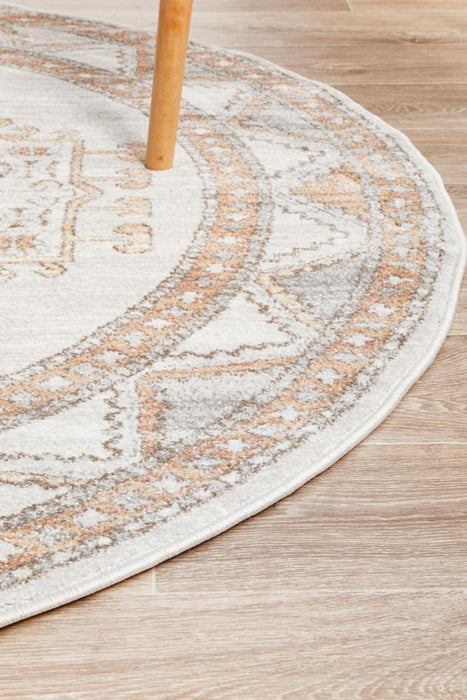 Malatya Natural Round Stonewashed Aztec Medallion Contemporary Rug, Rugs, Ozark Home 