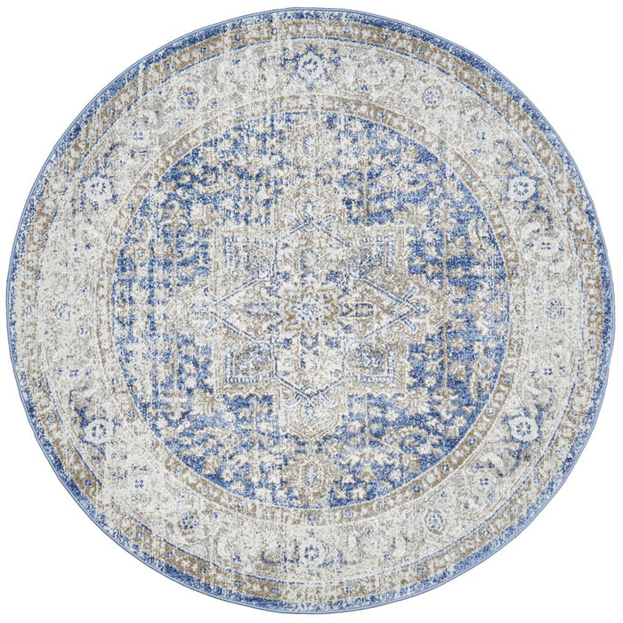 Zardab Ocean Blue Transitional Star Contemporary Round Rug, Rugs, Ozark Home 