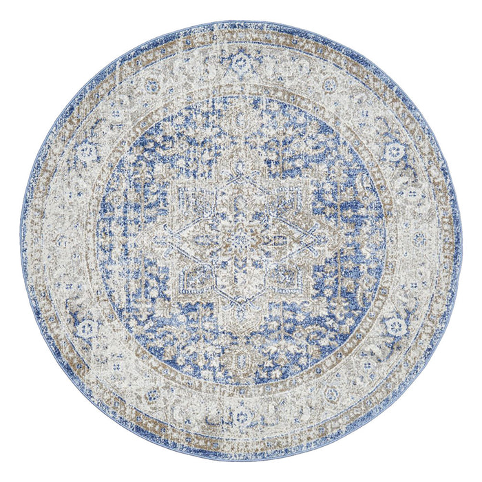 Malatya Ocean Round Stonewashed Aztec Medallion Contemporary Rug, Rugs, Ozark Home 