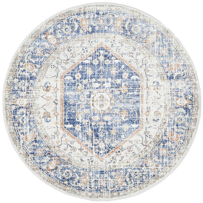 Zardab Navy Transitional Grid Contemporary Round Rug, Rugs, Ozark Home 