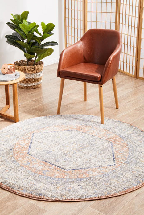 Zardab Peach Transitional Grid Contemporary Round Rug, Rugs, Ozark Home 